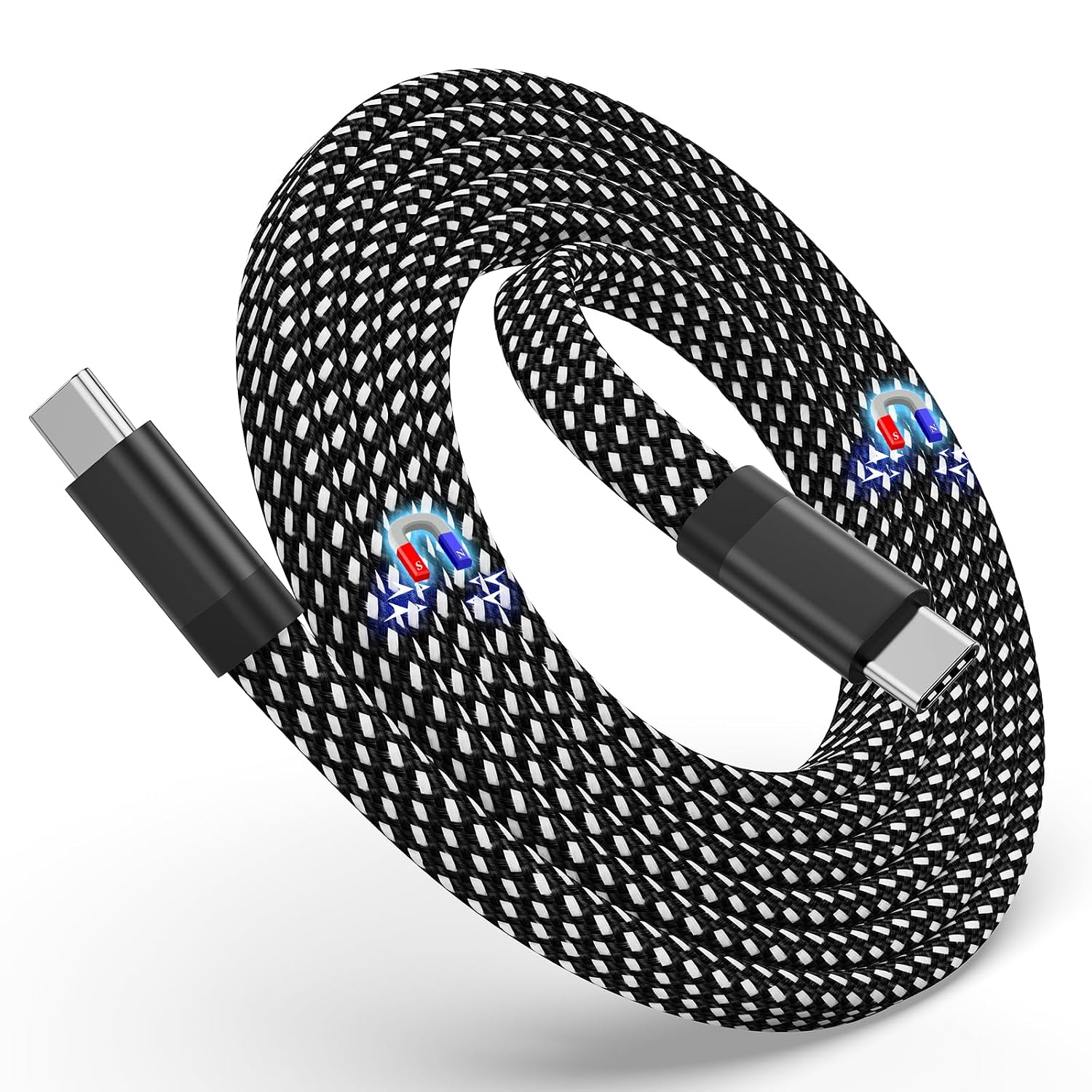 Detalle de Magtame magnetisches USB-C-auf-USB-C-Kabel (60 W / 3 A, 1,5 m, 480 Mbit/s) mit Aufrollfunktion – Schwarz