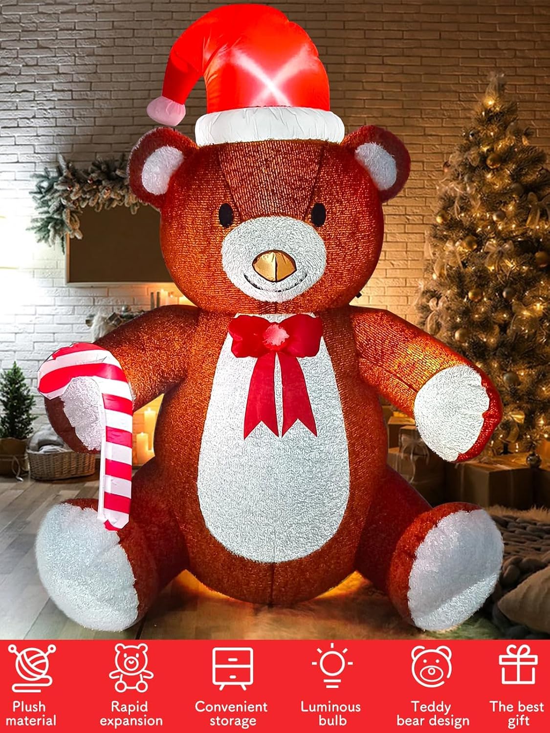 Detalle de Kalolary-Y175 Christmas Inflatable Teddy Bear with Plush Fabric and LED Light
