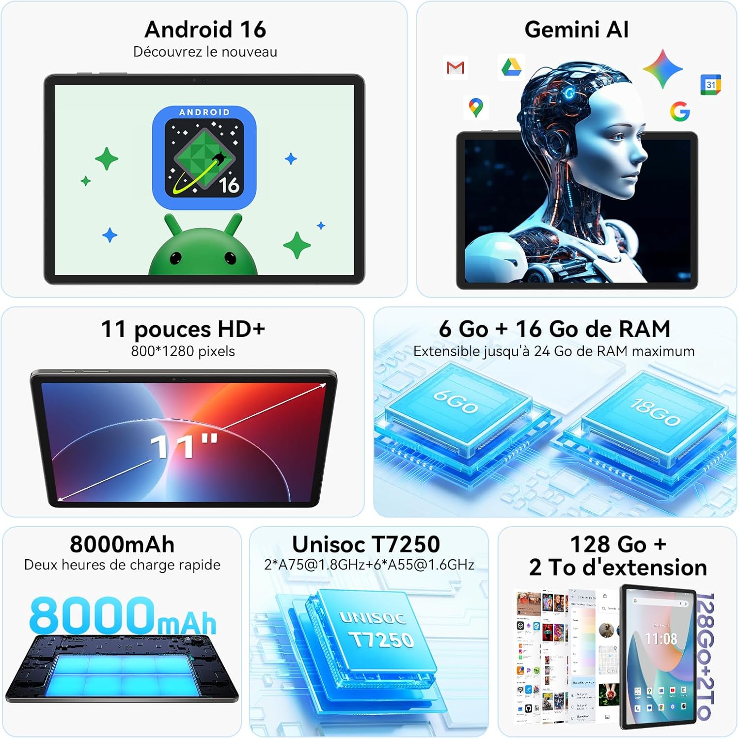 Thumbnail 1 de TABWEE Android 16 Tablette 11 pouces : 24 Go RAM, 128 Go ROM, batterie 8000 mAh et écran 90 Hz