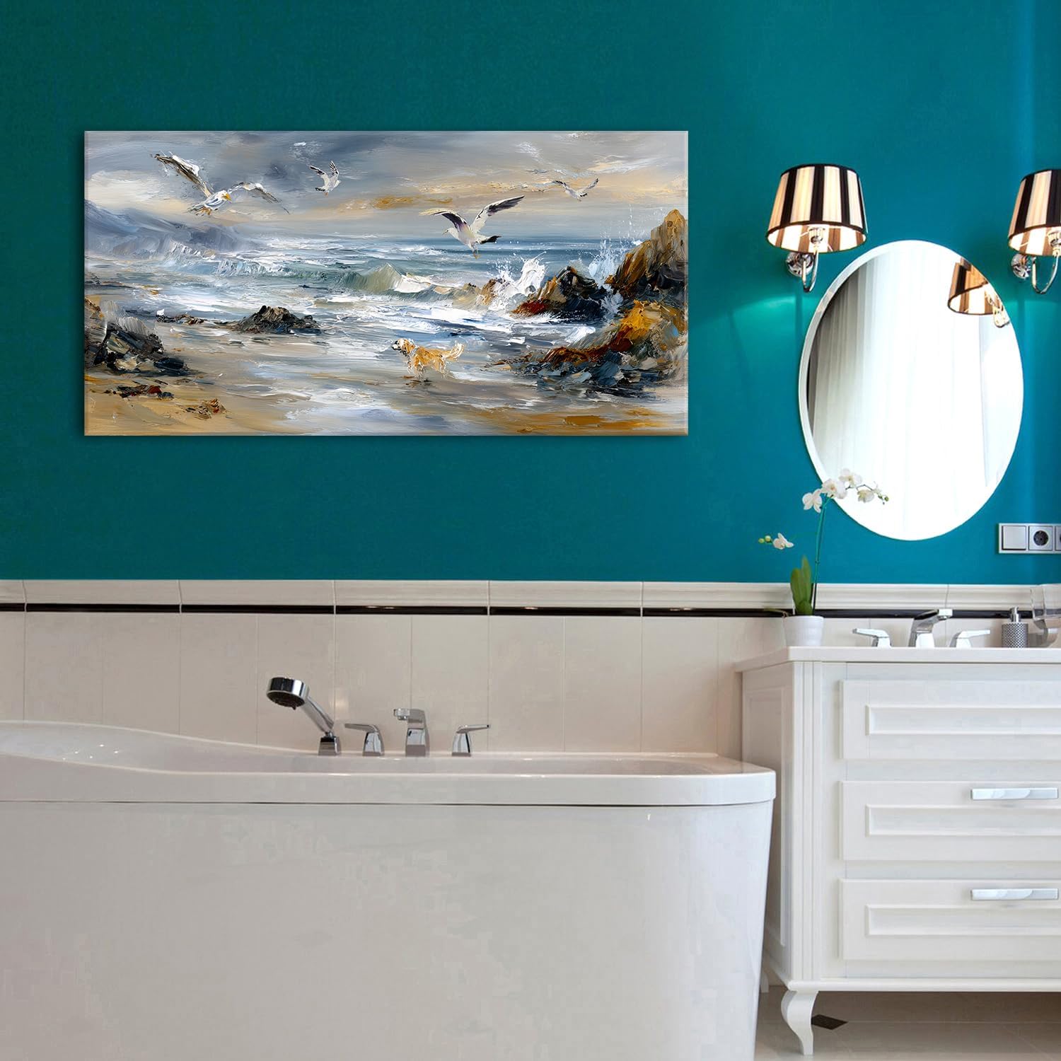 Detalle de Ozean Strand Leinwand Wandkunst 50,8 × 101,6 cm – Maritimes Küstenbild für Wohnzimmer und Schlafzimmer