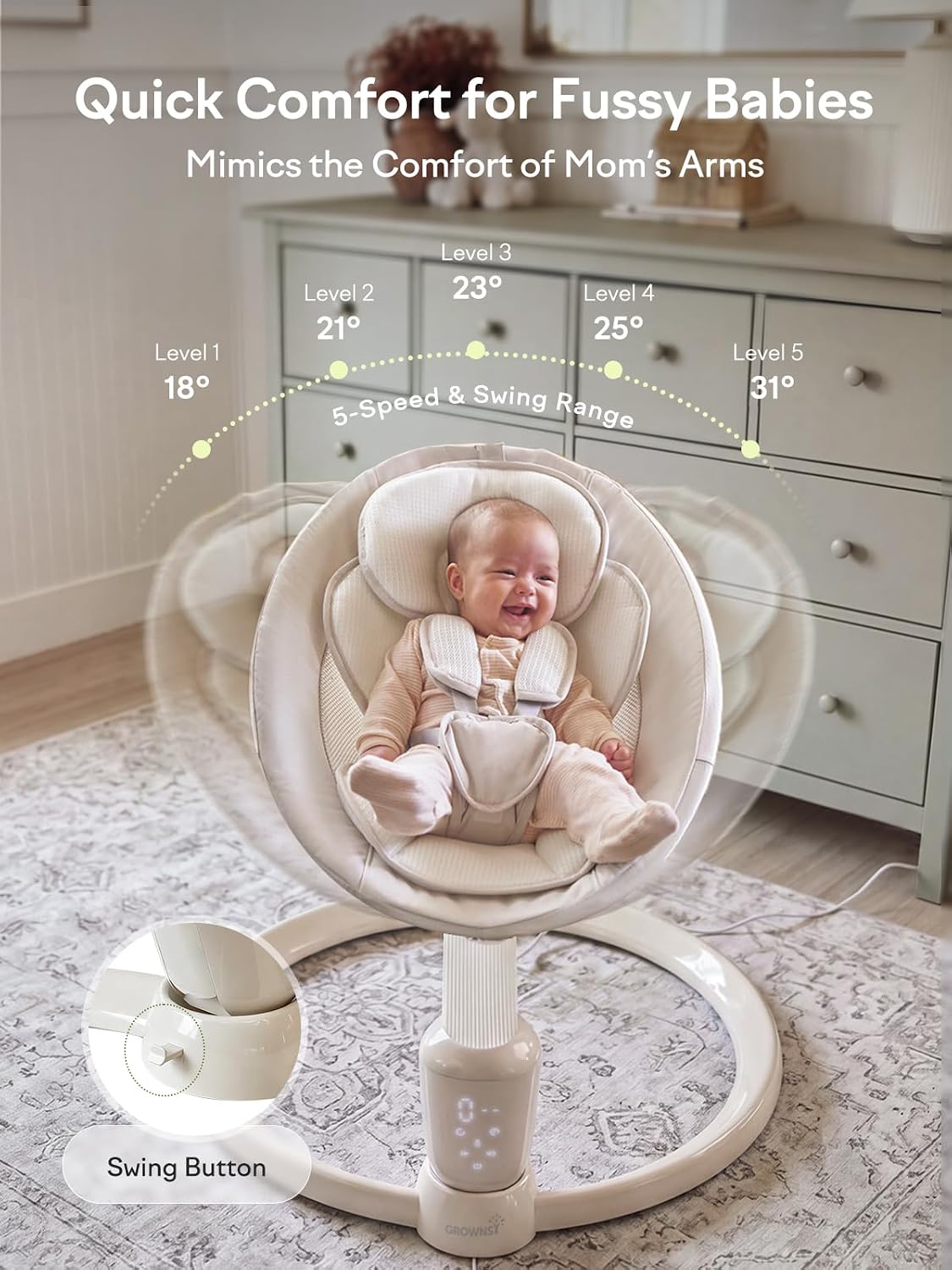 Detalle de Grownsy Baby Swing for Infants, Dual Motion, 5 Speeds & 270° Rotation
