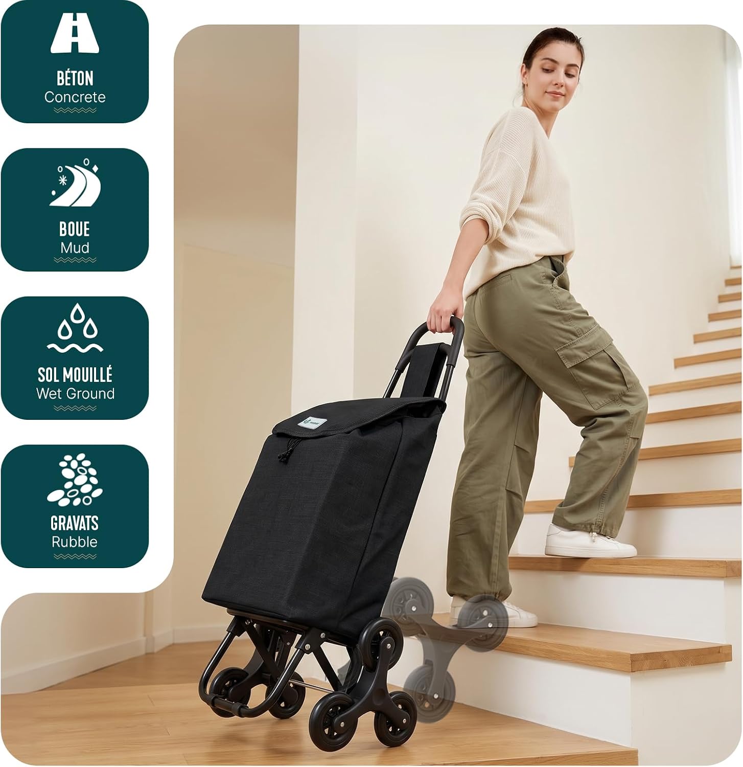 Thumbnail 6 de VOUNOT Chariot de Courses 6 Roues avec Compartiment Imperméable — 2 en 1, 32 L, pliable