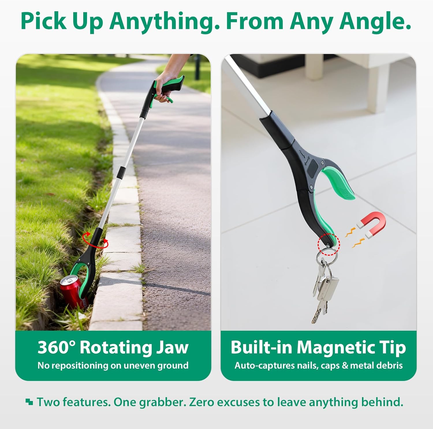 Detalle 2 de rewkcy 4 Pack Litter Pickers Grabber Stick, 32in Heavy-Duty Reach with 360° Rotating Jaw and Magnetic Tip