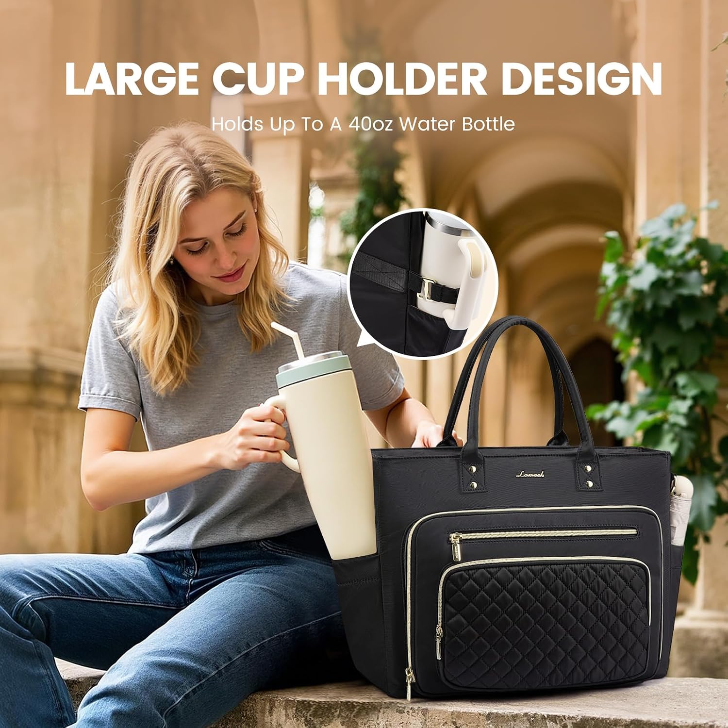 Thumbnail 4 de LOVEVOOK Teacher Tote Bag with Cup Holder