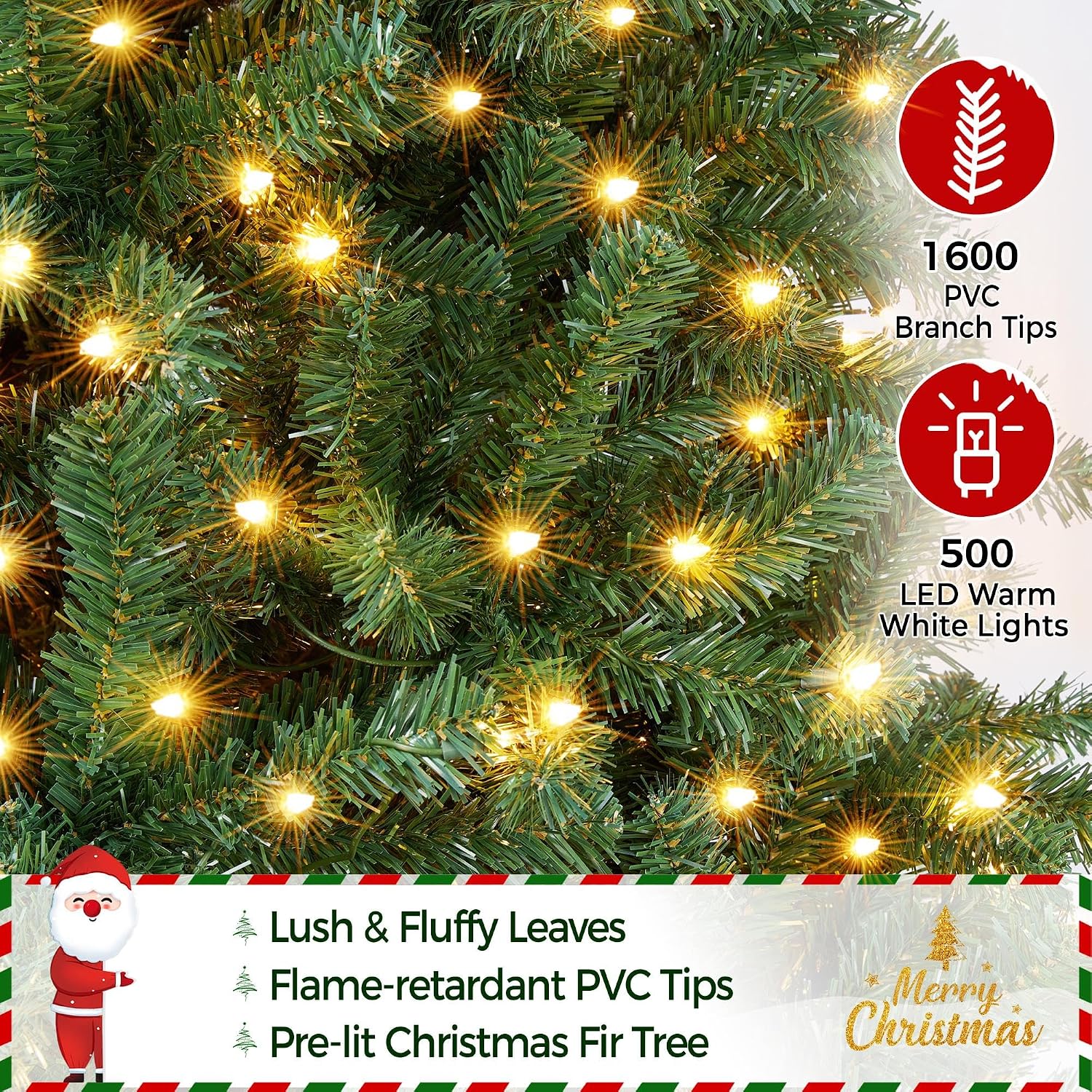 Detalle 1 de Yaheetech HWOA-100/2FR(0.2A) 9ft Pre-Lit Pencil Christmas Tree