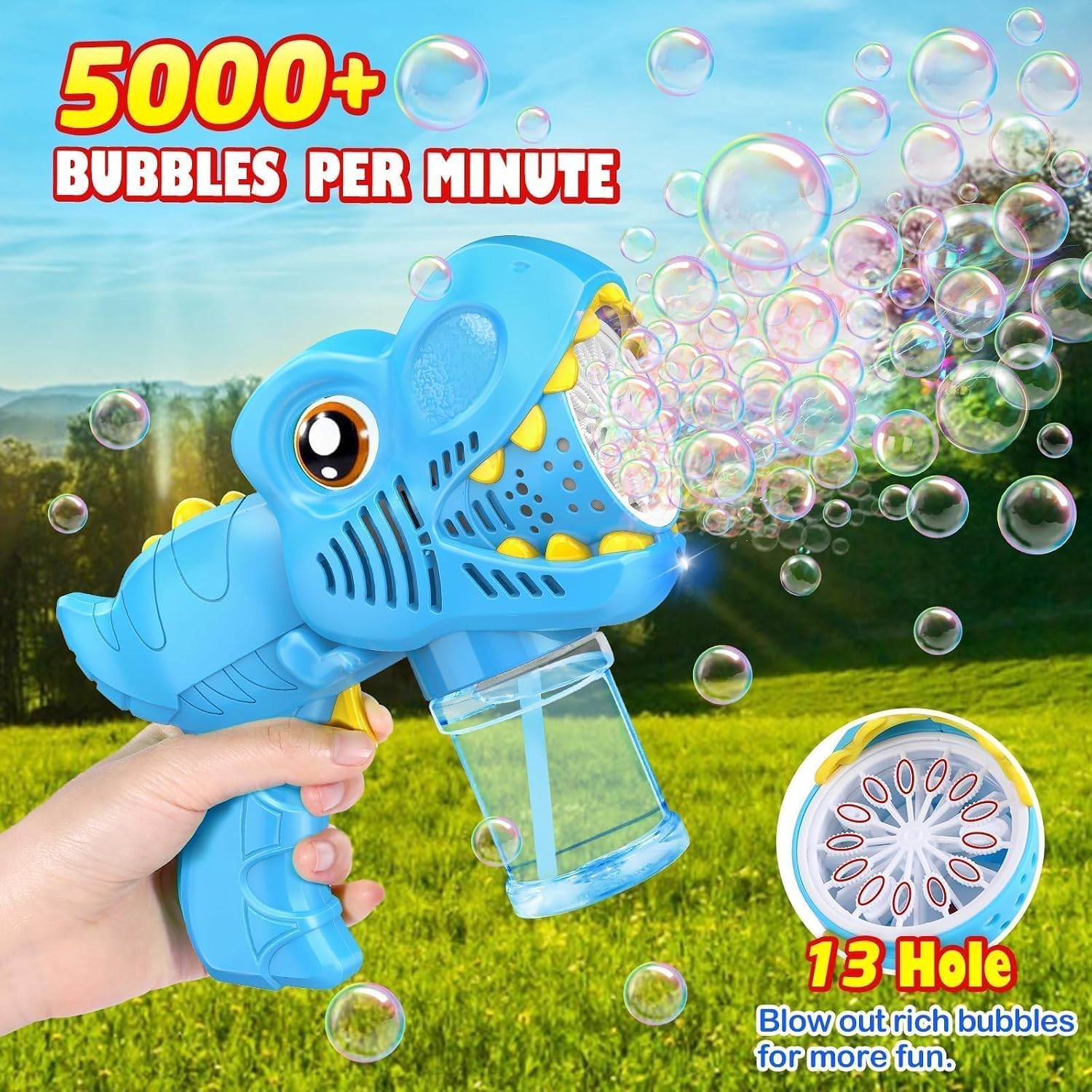 Detalle de Yunaking Bubble Machine Gun 2-Pack: Rechargeable Dinosaur Toy for Kids Ages 4–8