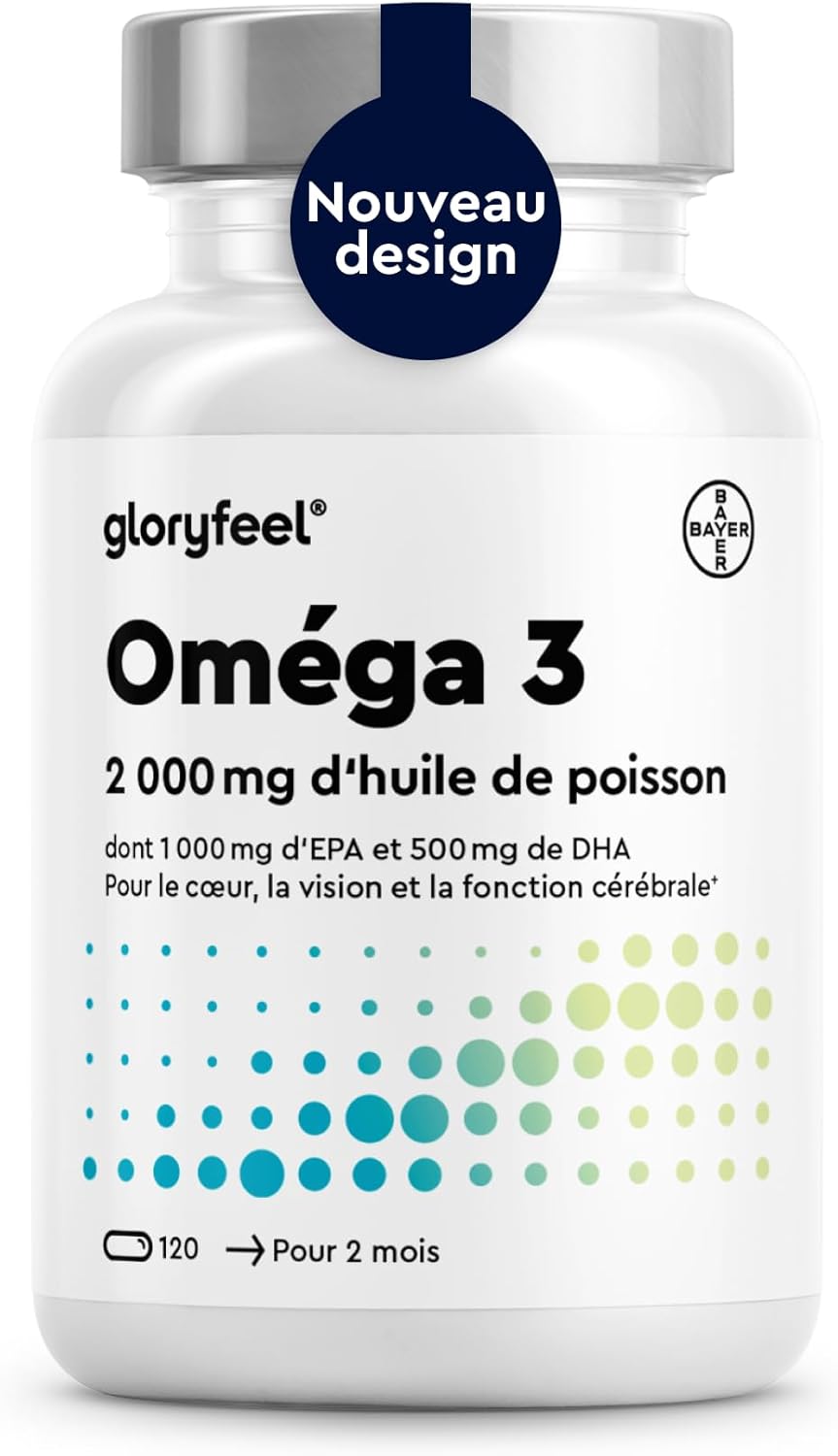 Detalle de Omega 3 2000 mg Huile de poisson sauvage (rTG) – 1000 mg EPA + 500 mg DHA, 120 gélules