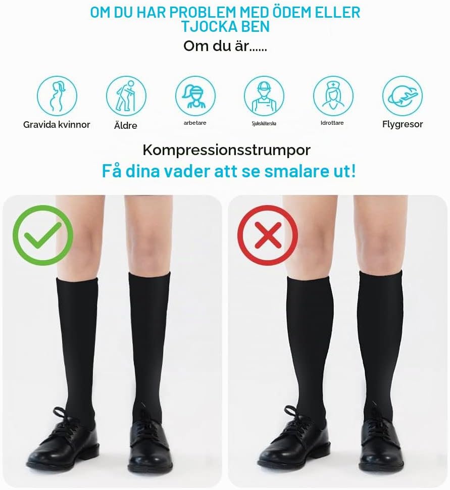 Detalle 1 de ACWOO D-S/M kompressionsstrumpor, 3 par, 15–20 mmHg, svarta