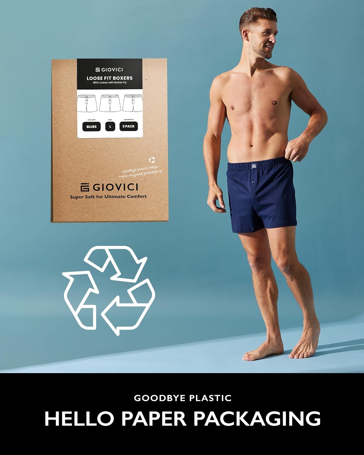 Thumbnail 6 de Giovici Mens Boxers Loose Fit – Super Soft Cotton Shorts with Button Fly