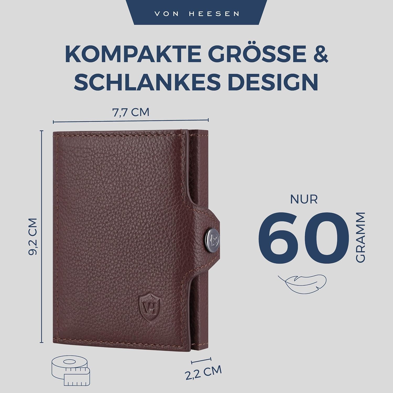 Detalle de VON HEESEN Slim Wallet mit Münzfach & RFID-Schutz – Kompakte Geldbörse aus Nappa-Leder