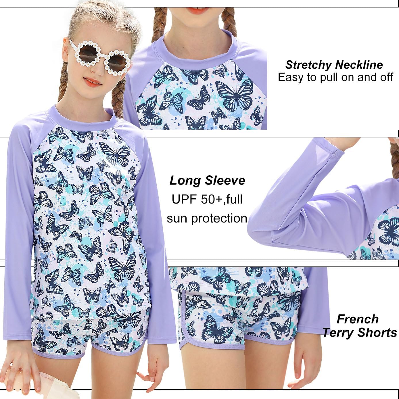 Thumbnail 3 de Vogseek Girls Rash Guard Two-Piece Swimsuit: Long Sleeve UPF 50+ for 3–10 Years