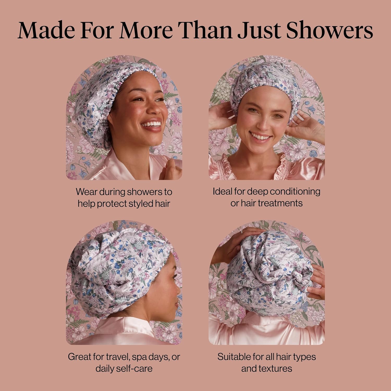 Thumbnail 5 de Bridgerton x Kitsch Satin-Lined Flexi Shower Cap (Large) – Waterproof, Reusable & Non-Slip