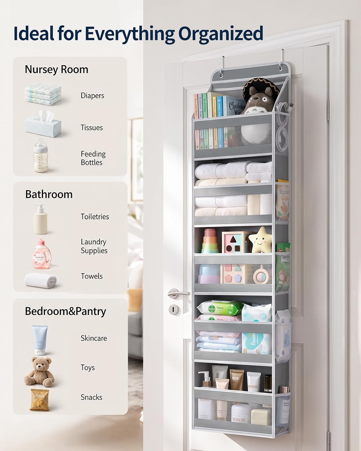 Thumbnail 4 de Yecaye SDHB00303YCY 5-Tier Over-the-Door Organizer, Grey, Mesh Pockets