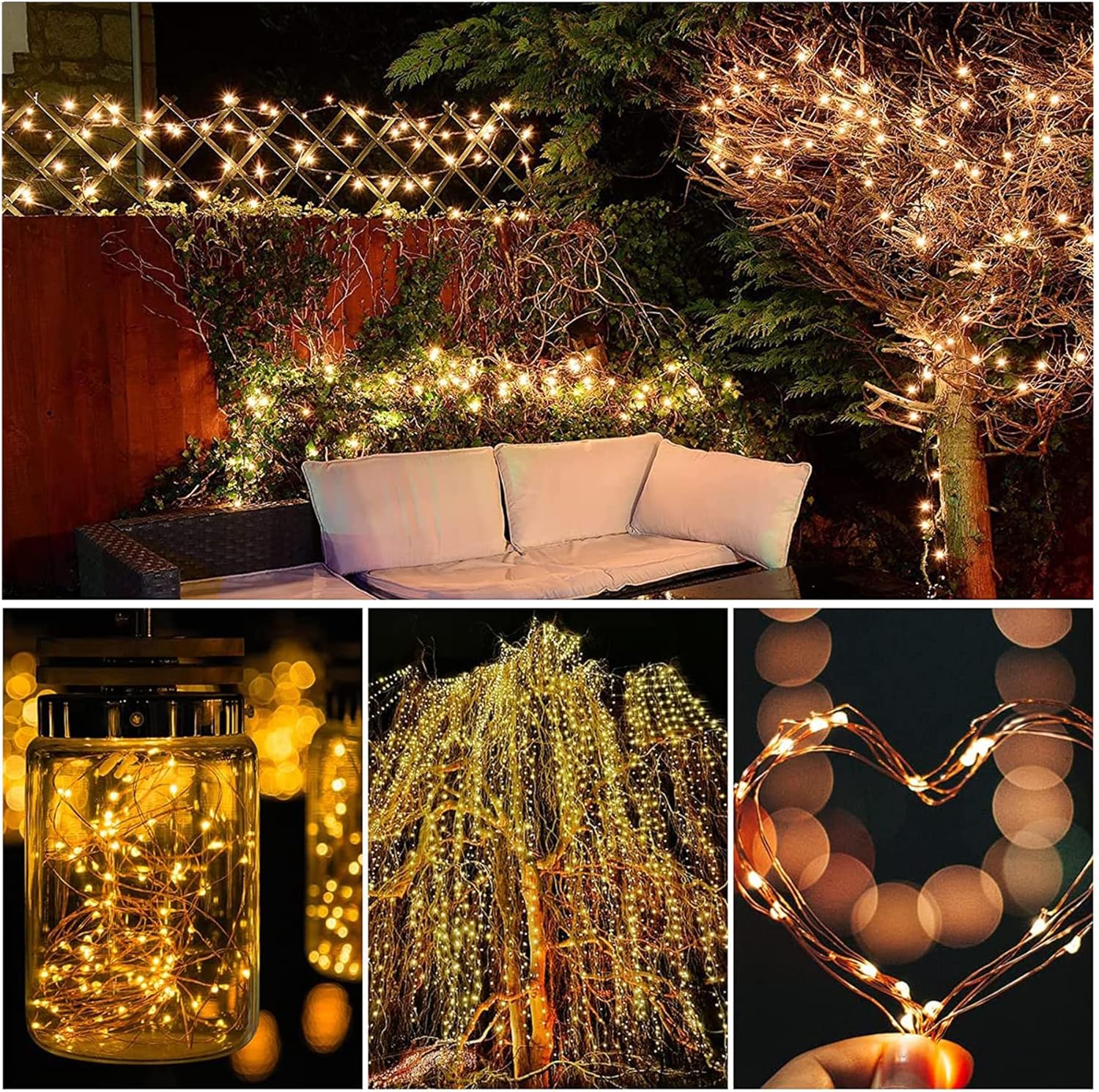 Thumbnail 2 de Lezonic Solar Fairy Lights, 4 Pack – 12 M / 40 Ft Each, 120 LED Copper Wire Outdoor String Lights (Warm White)