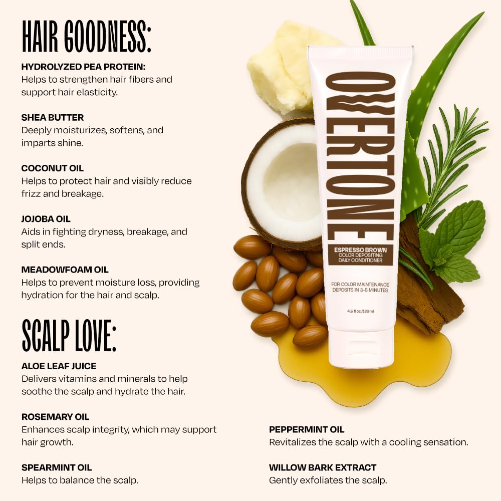 Detalle de Overtone Daily Color Depositing Conditioner for Hair – Espresso Brown (4.5oz)