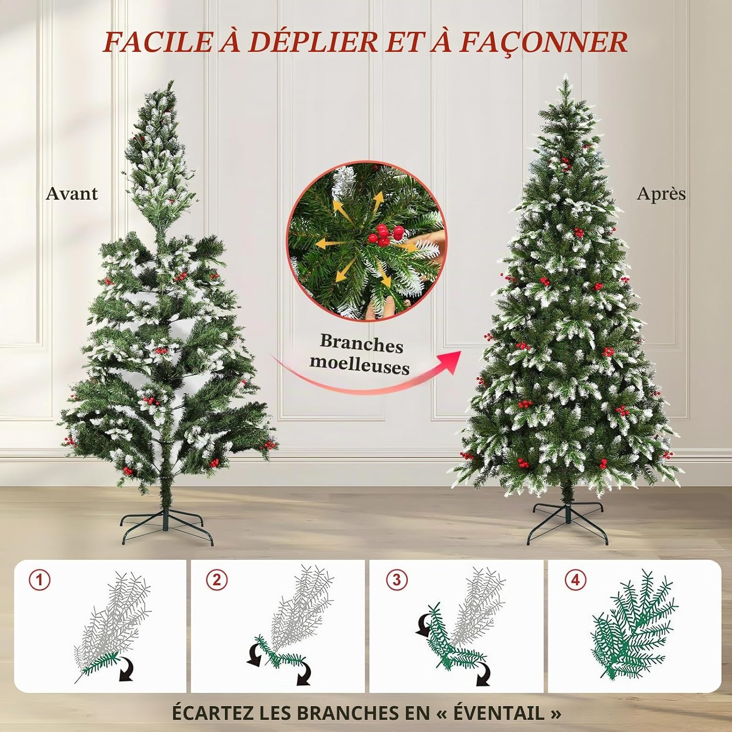 Detalle de Sapin de Noël artificiel Uten 180 cm avec flocons et baies rouges