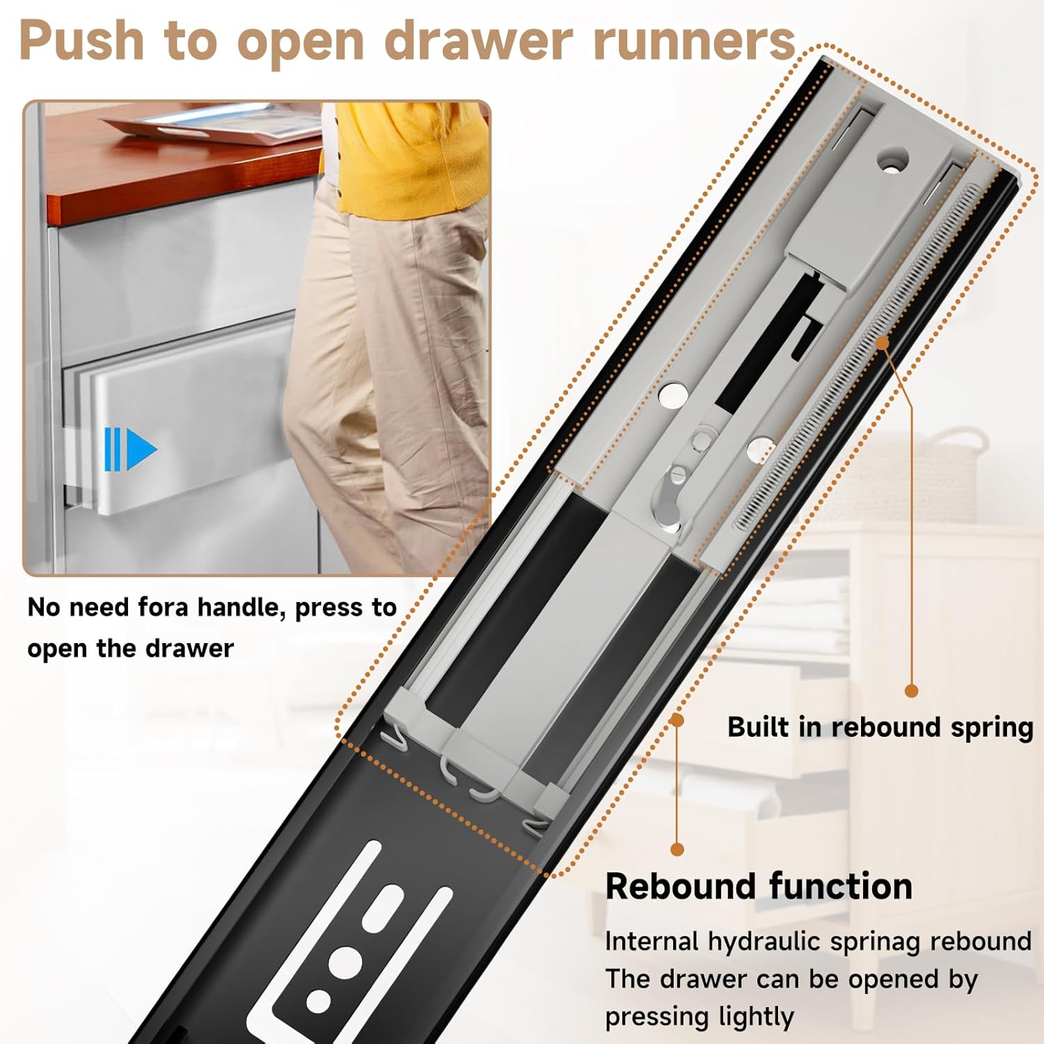 Thumbnail 2 de AOLISHENG Schubladenschienen 450 mm – Vollauszug mit Push-to-Open, 45-kg-Tragkraft (1 Paar)