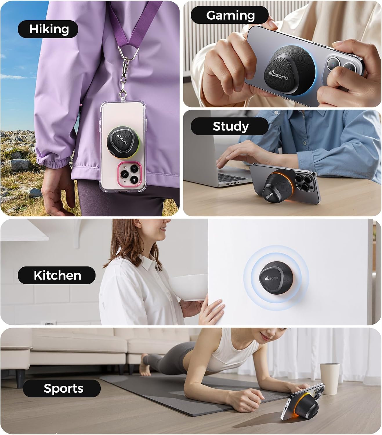 Thumbnail 6 de Portable Speaker Phone Stand Gifts 2-in-1 Magnetic Bluetooth Speakers with Phone Stand, IPX5 Waterproof, 9 Light Modes, TWS (Black)