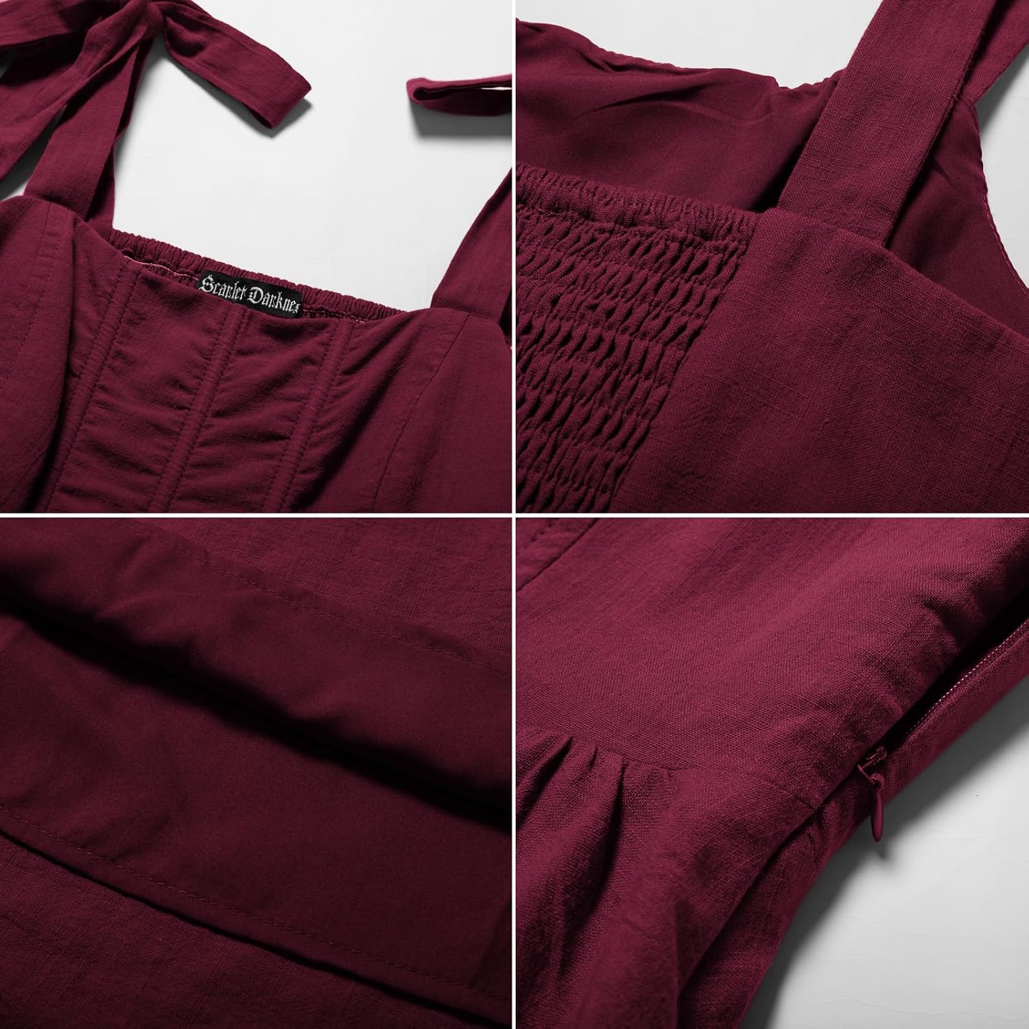 Detalle de SCARLET DARKNESS Damen Mittelalter Kleid langarm mit Schnürung und A-Linien-Renaissance-Korsettoptik