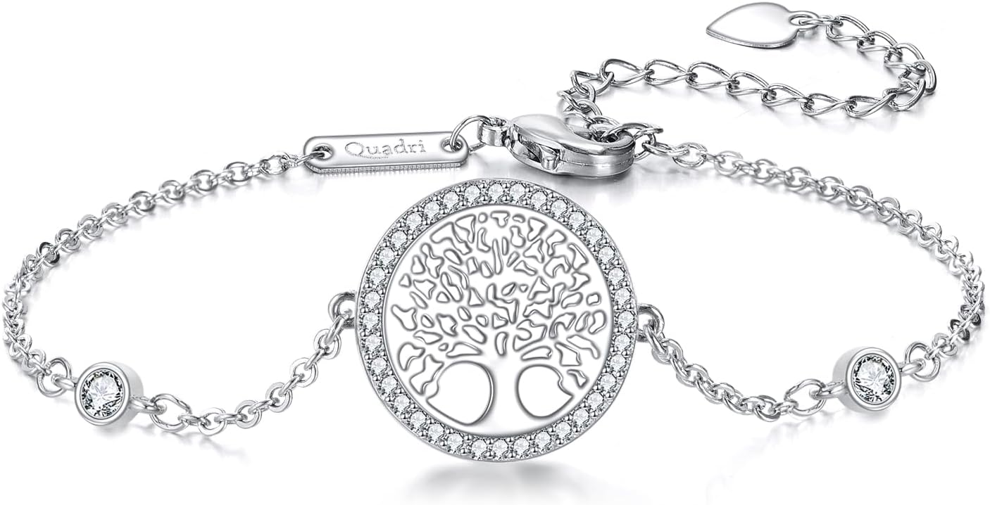 Detalle de QUADRI Armband Damen Baum des Lebens Symbol mit Zirkonia – handgefertigt in Italien, 18,3 cm + 2 cm Verlängerung