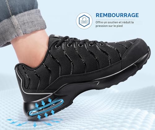 Detalle 2 de LARNMERN Chaussures de Sécurité pour Hommes et Femmes – Basket de Sécurité avec Embout Acier et Semelle Résistante
