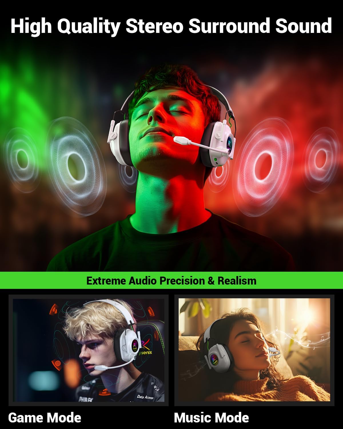 Detalle 2 de Krysenix KGH2 Wireless Gaming Headset, 50mm Drivers, 2.4GHz & Bluetooth 5.4