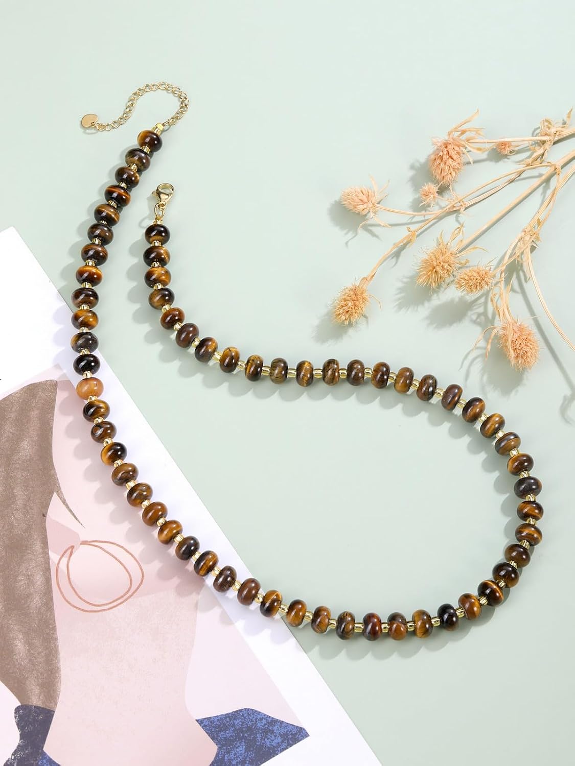 Detalle de JSDDE Healing Crystal Tiger Eye Necklace 20.5in