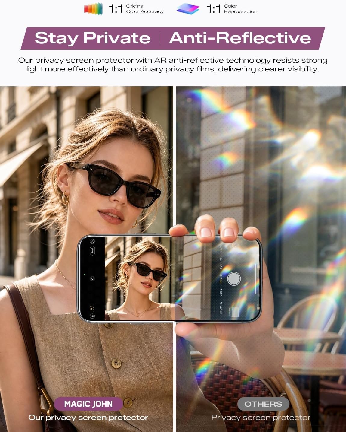 Thumbnail 2 de MAGIC JOHN iPhone 18 Pro Privacy AR Screen Protector, 2-Pack Tempered Glass