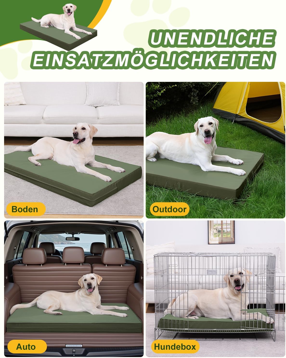 Thumbnail 6 de Favodormir Orthopädisches Hundebett für große Hunde (104 x 68 cm) mit abnehmbarem, wasserabweisendem Kunstlederbezug – grün