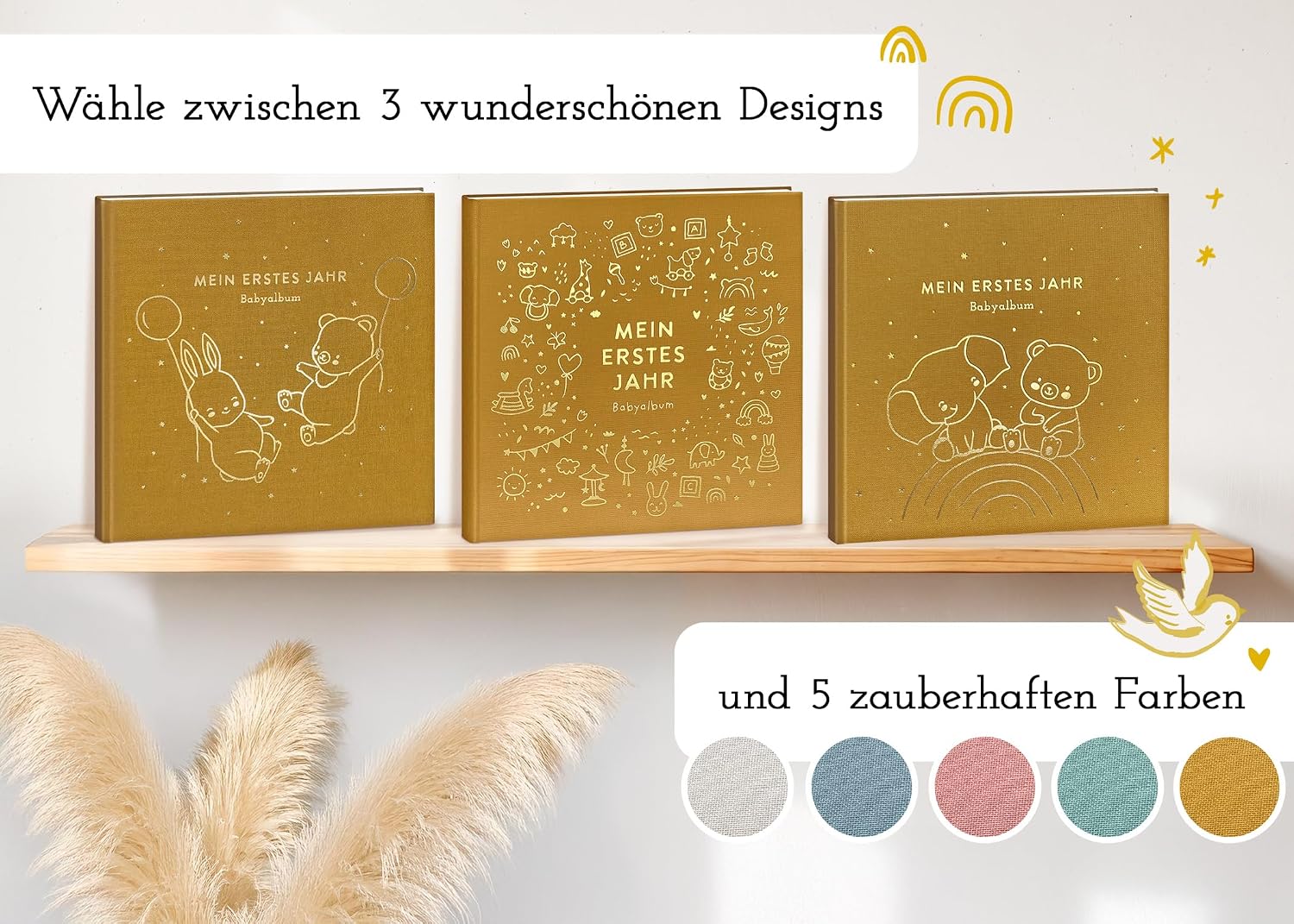 Thumbnail 5 de Herzthaler „Mein erstes Jahr“ Babyalbum Lino Gold (Leinenbuch) mit Goldprägung – 72 Seiten