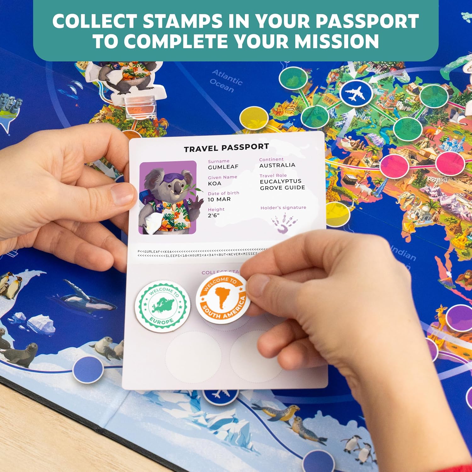 Detalle 1 de Stamp It! World Tour Geography Board Game with Passports and Travel Missions