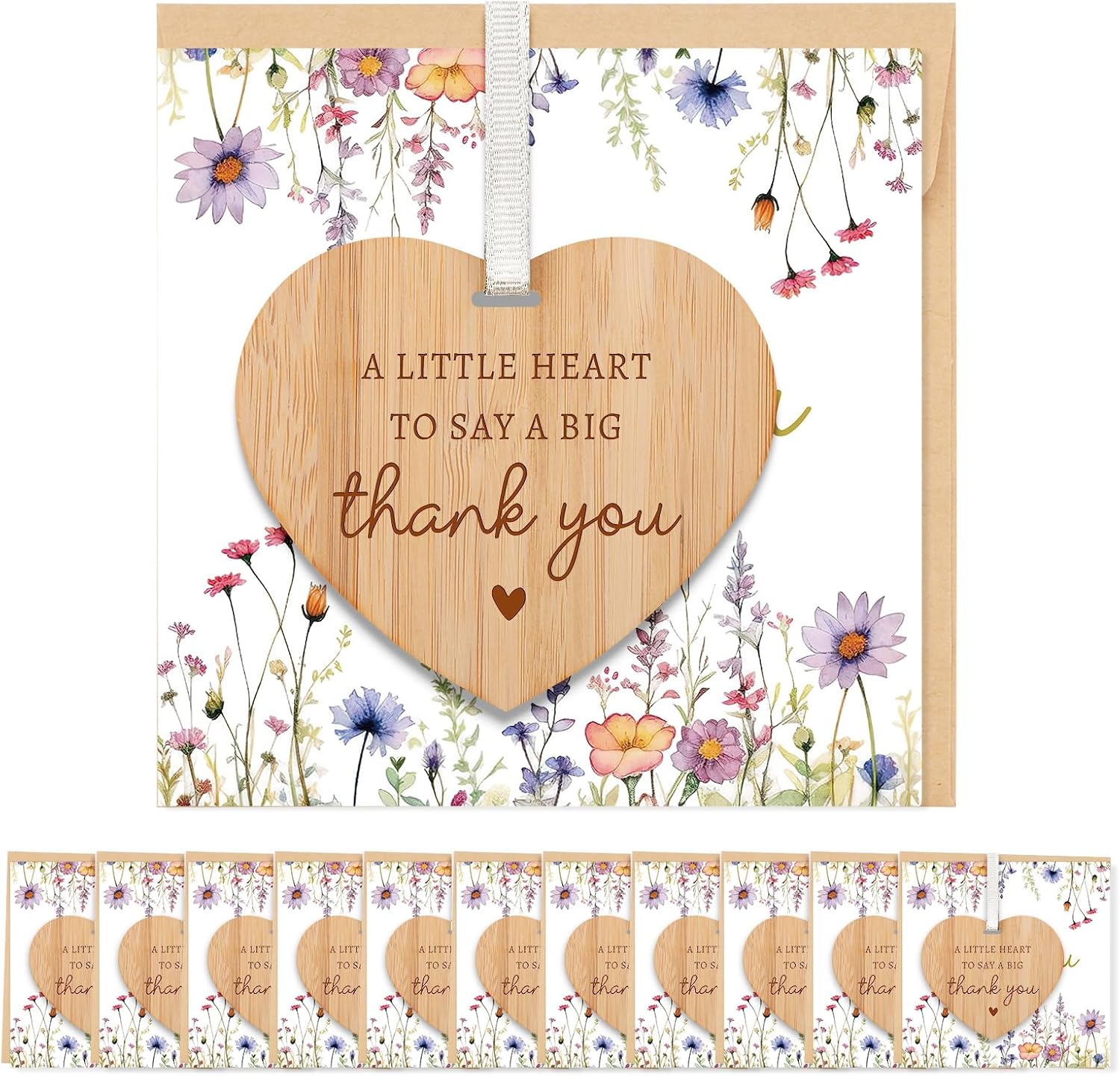 Detalle de TheGiffter 12PC Thank You Cards Multipack with Wooden Heart Plaque