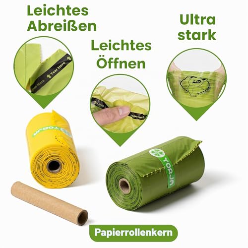 Detalle de YORJA Hundekotbeutel biologisch abbaubare, extragroße 360 Stück – auslaufsicher, dick und stark