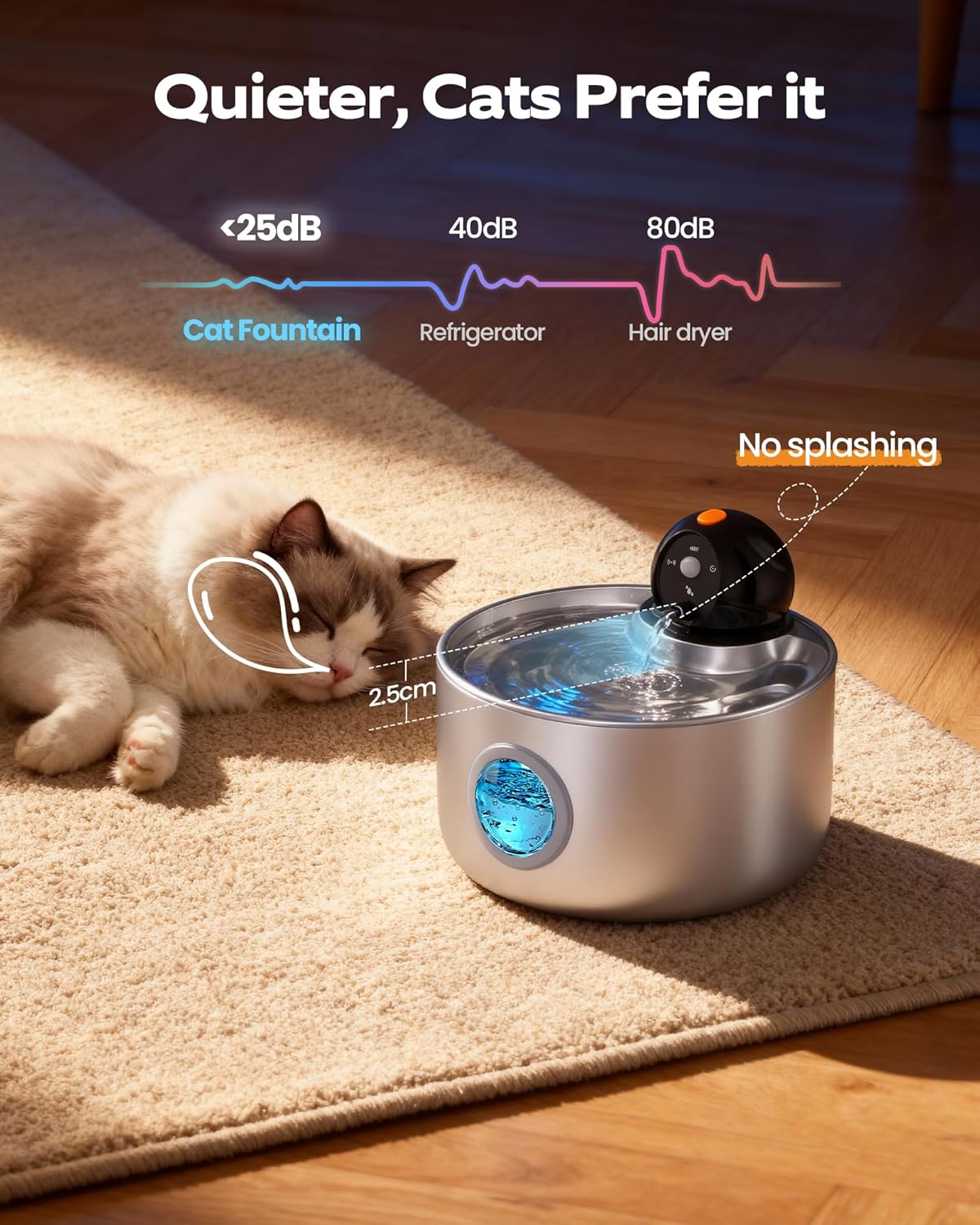 Thumbnail 3 de NOBXBON cordless cat water fountain (2.6L) with motion sensor and rechargeable battery