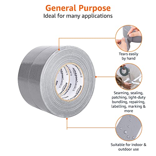Detalle de Amazon Basics Paketband Rollen, 2 Stück, 5 cm x 54,8 m, Silber