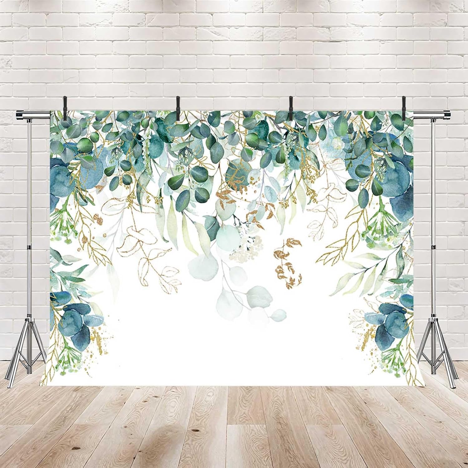Thumbnail 1 de MEHOFOND 7x5ft Green and Gold Leaves Backdrop