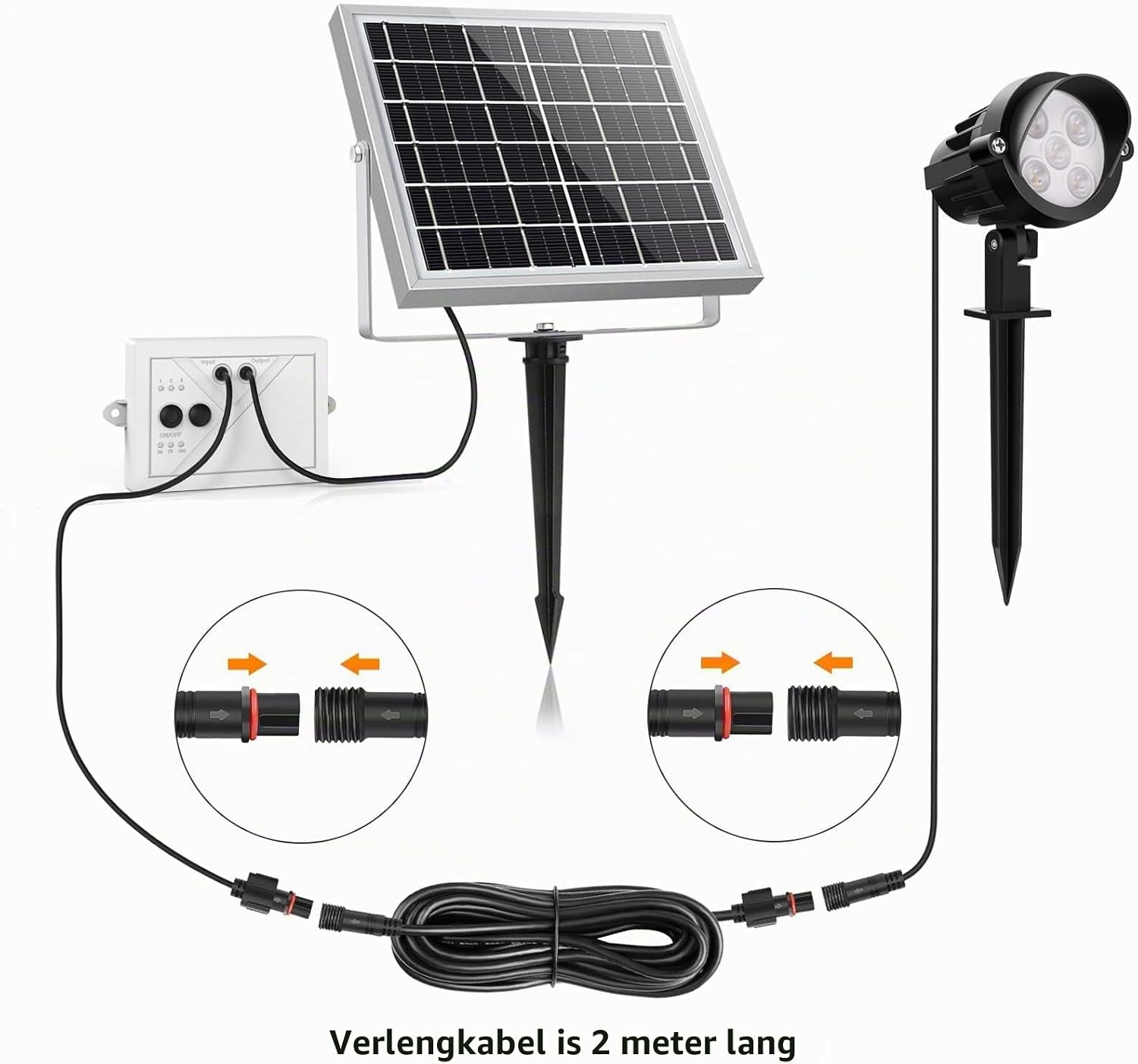 Detalle 1 de MEIKEE verlengkabel 2 m voor solar tuinlampen, waterdicht PVC