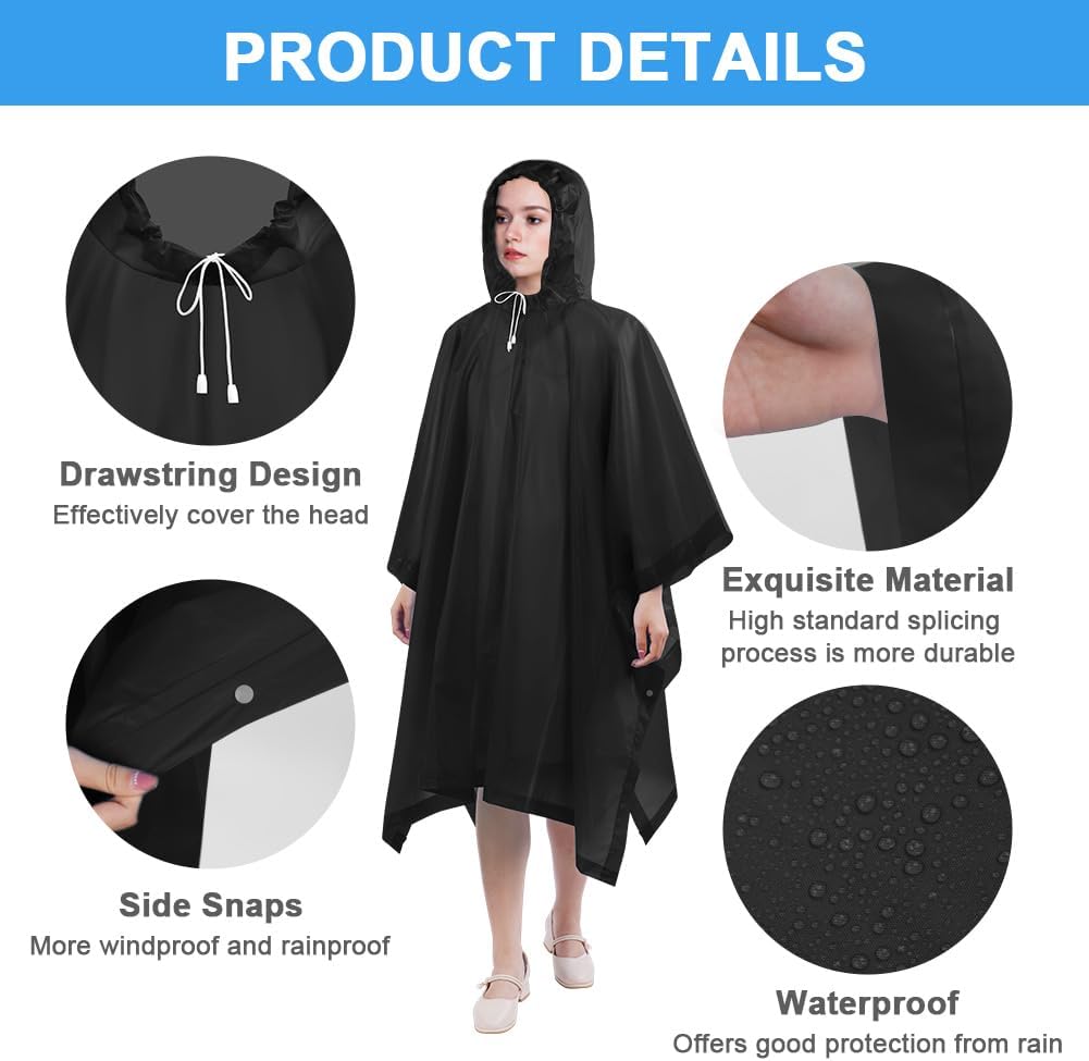 Detalle 1 de flintronic Poncho de pluie adulte en EVA imperméable, avec capuche réglable (unisexe)