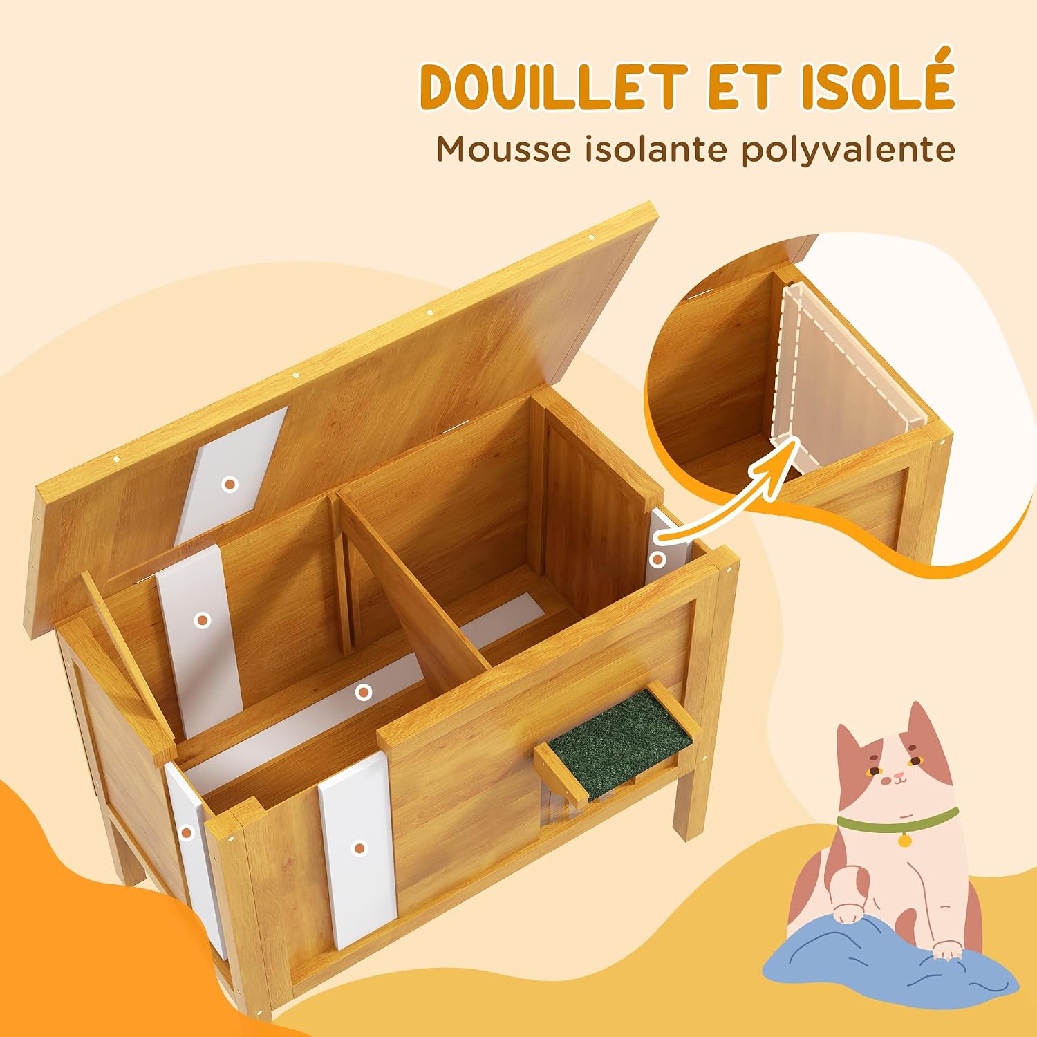 Thumbnail 2 de PawHut Maison pour Chats Niche Bois surélevée