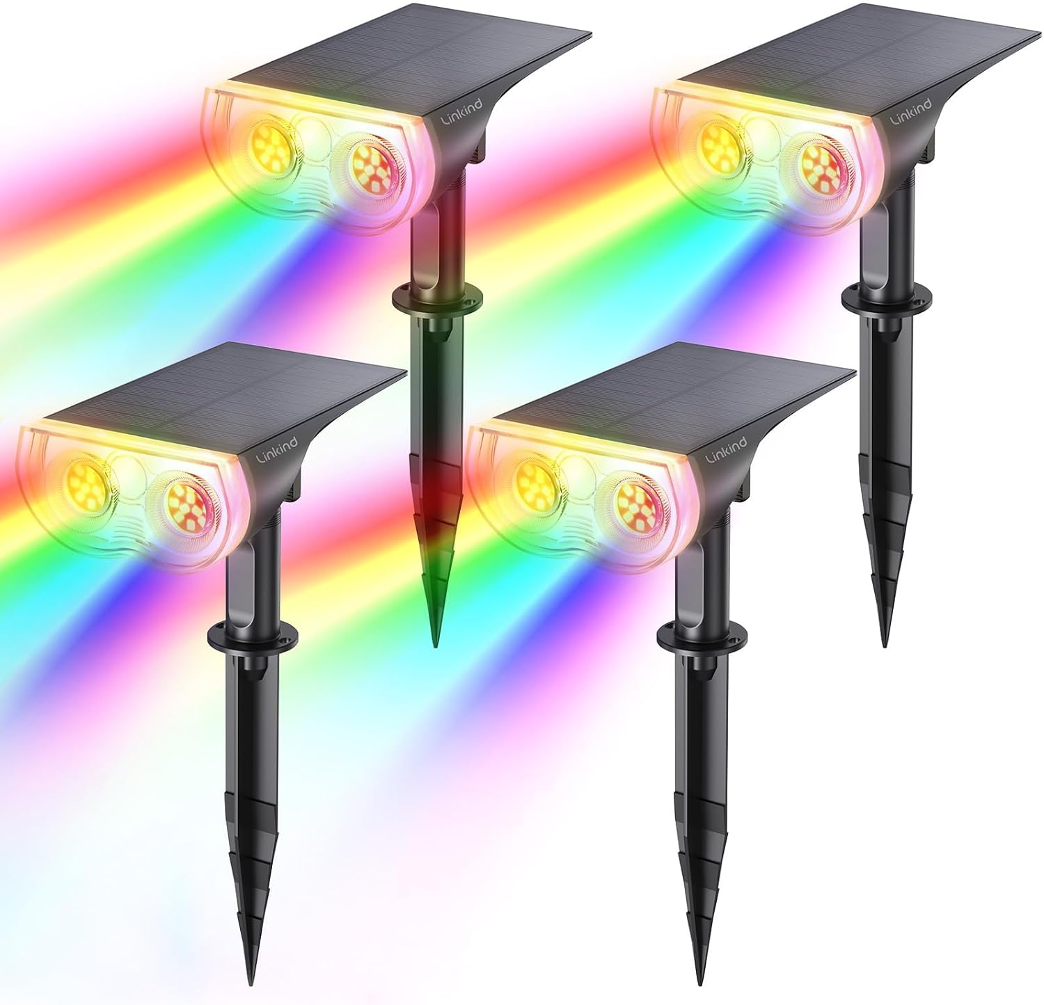 Detalle de Linkind Colour Changing Solar Lights, RGBW 9-Colour Ground Stake Spotlight (4 Pack)