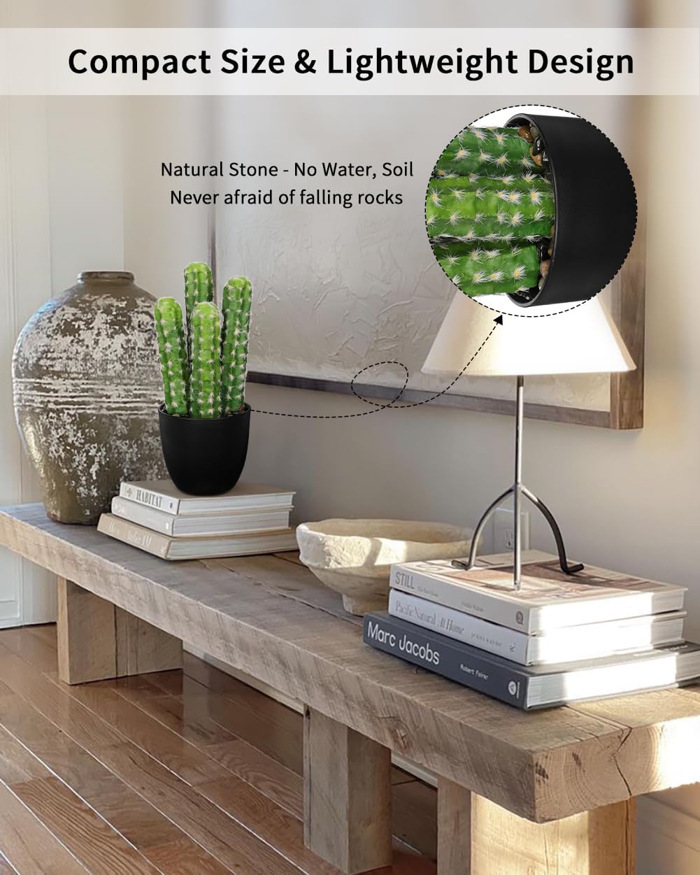 Detalle de Oairse 9.3-inch Artificial Cactus Plant in Pot – Realistic Faux Desert Cacti for Home or Office