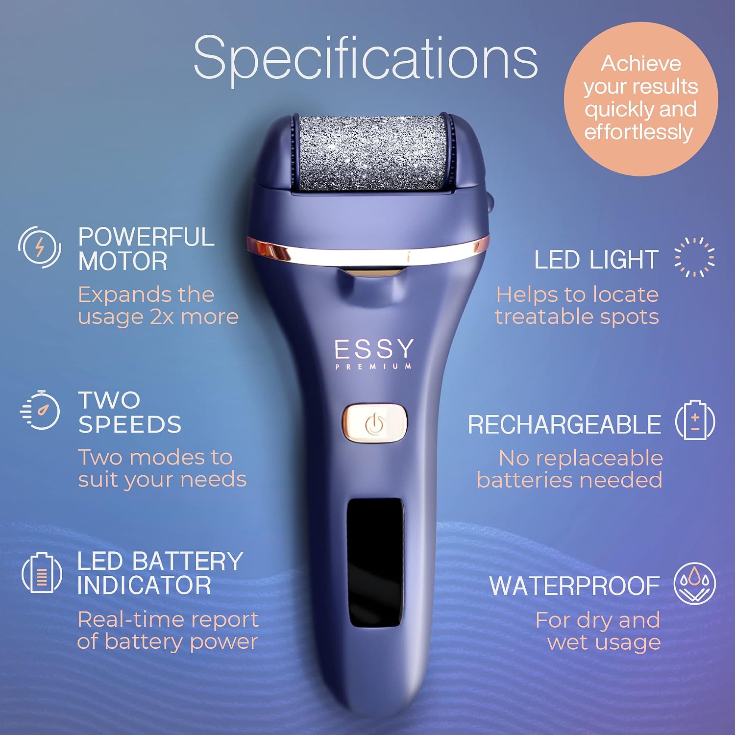 Detalle de Essy Electric Foot File Rechargeable with 5 Replacement Rollers (Navy)