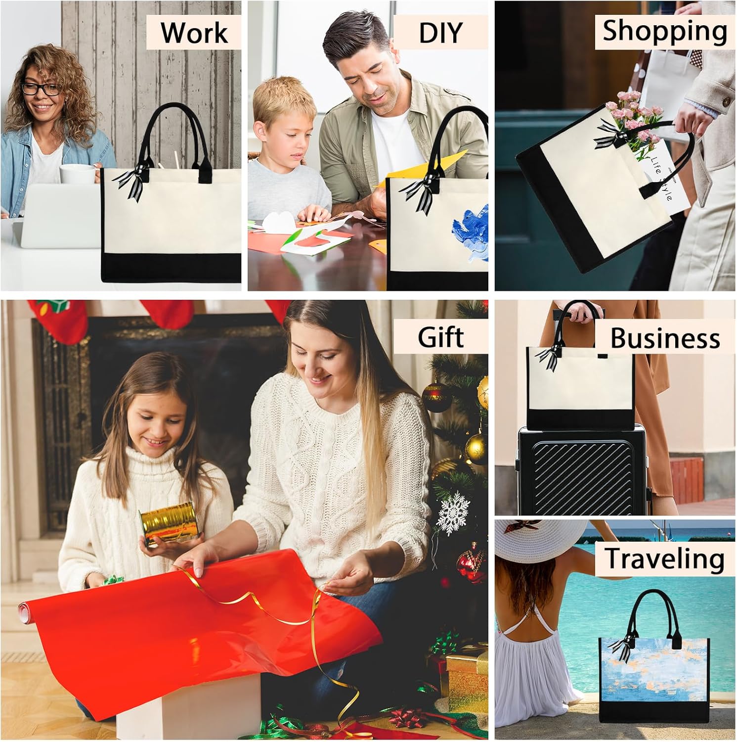 Thumbnail 6 de ZHONYEE Personalised Initial Canvas Tote Bag for Women with Monogram and Waterproof Lining