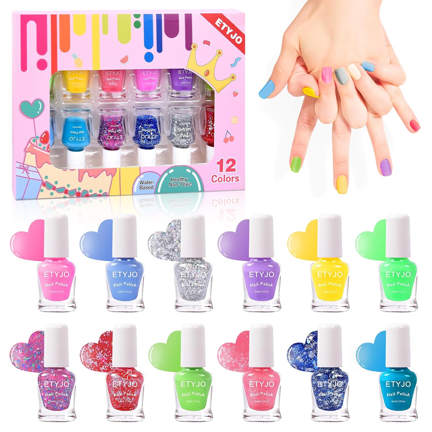 Thumbnail 6 de ETYJO Kindernagellack Ungiftig – 12 Glitzerfarben, schnell trocknend, Peel-Off auf Wasserbasis
