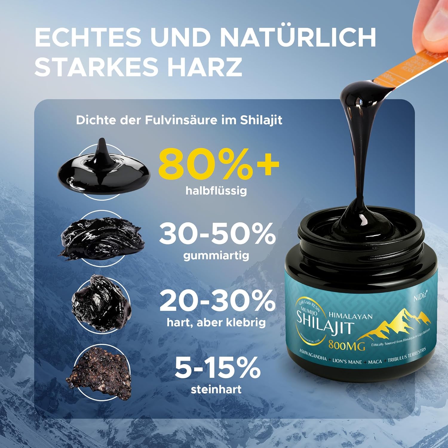 Thumbnail 1 de 100% Shilajit Original 800 mg (5-in-1 Himalaya Shilajit) – 50 g, 55 Portionen