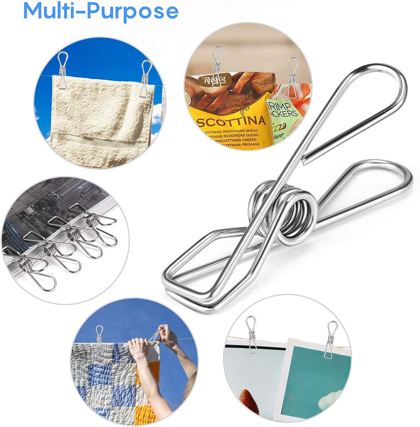 Thumbnail 6 de Fabsome Clothes Pegs Chip Clips Pack of 40 – Long-Lasting Metal Laundry Clips with 2 Sizes