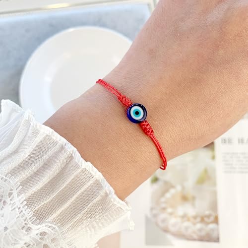 Detalle 2 de JUVJEW Blue Evil Eye Anklet Bracelet with Red String — Adjustable, Handmade Protection Jewelry