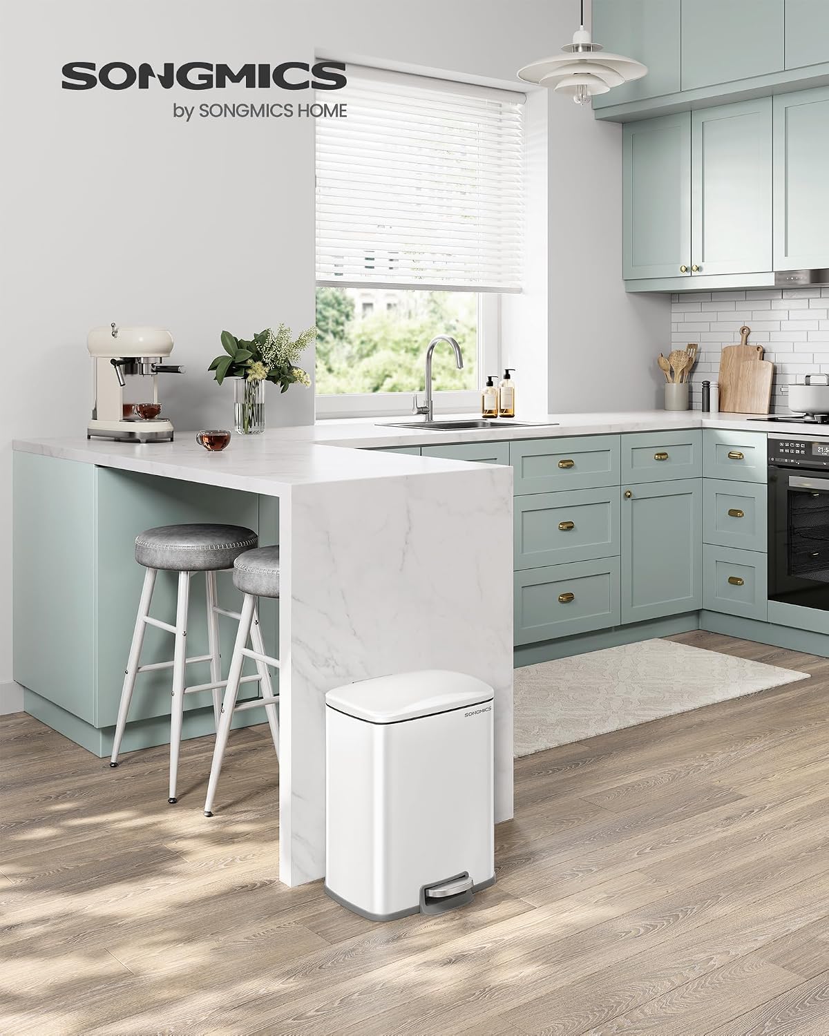 Detalle 2 de SONGMICS Cestino da Cucina LTB543W01, pattumiera da 20 L con coperchio a chiusura morbida