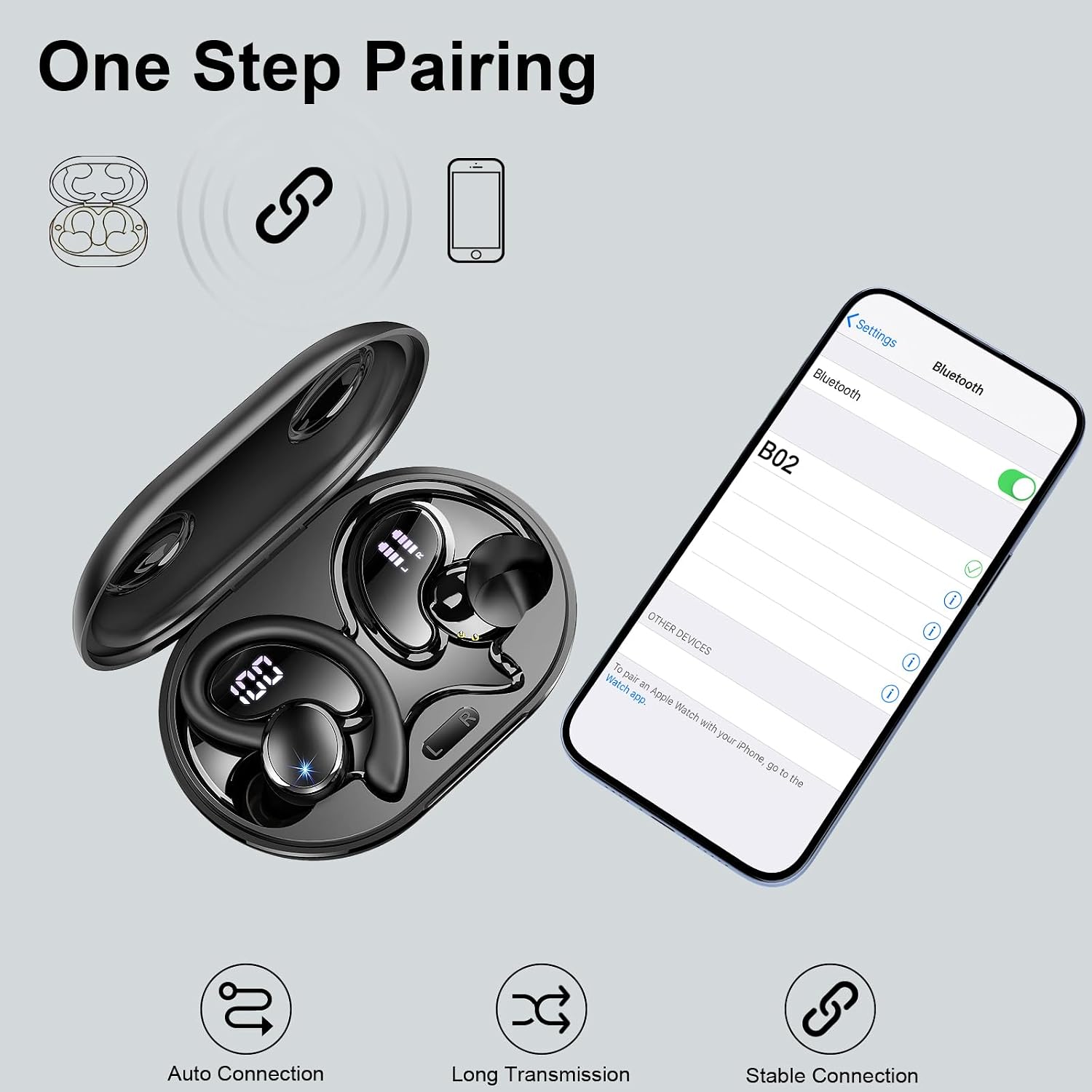 Detalle 2 de Cuffie Bluetooth 5.4 Sport: 50 Ore, ANC ENC, 4 Microfoni HD e Display LED – Ideali per sport e uso quotidiano