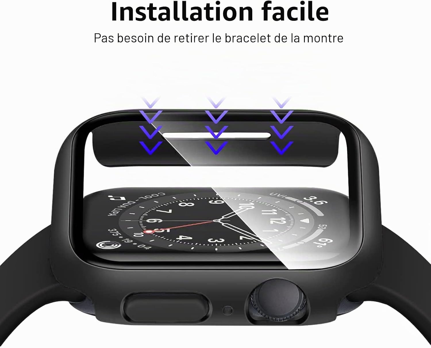 Thumbnail 4 de AOTUAO: Coque PC 4 pièces pour Apple Watch Series 9/8/7 41mm avec Protecteur d’écran en Verre Trempé (2 noirs + 2 transparents)